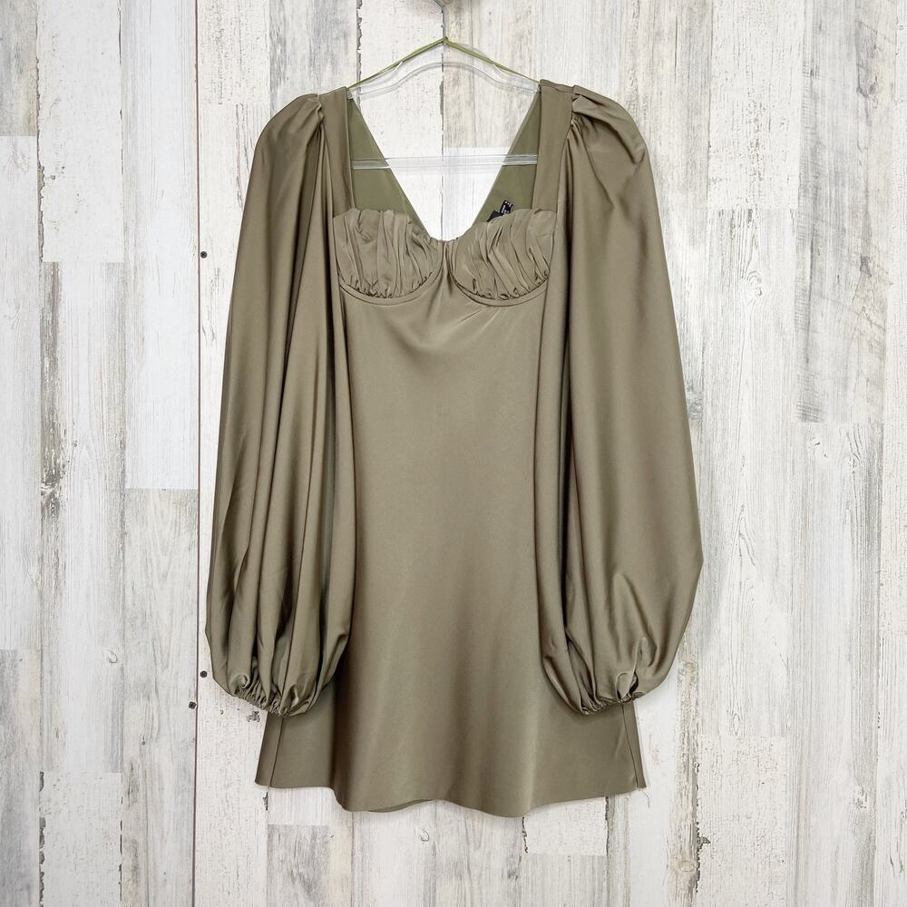 Jagger & Stone The Liv Dress Olive Green Satin Bustier Mini Boho Party Size 4 - Picture 2 of 15